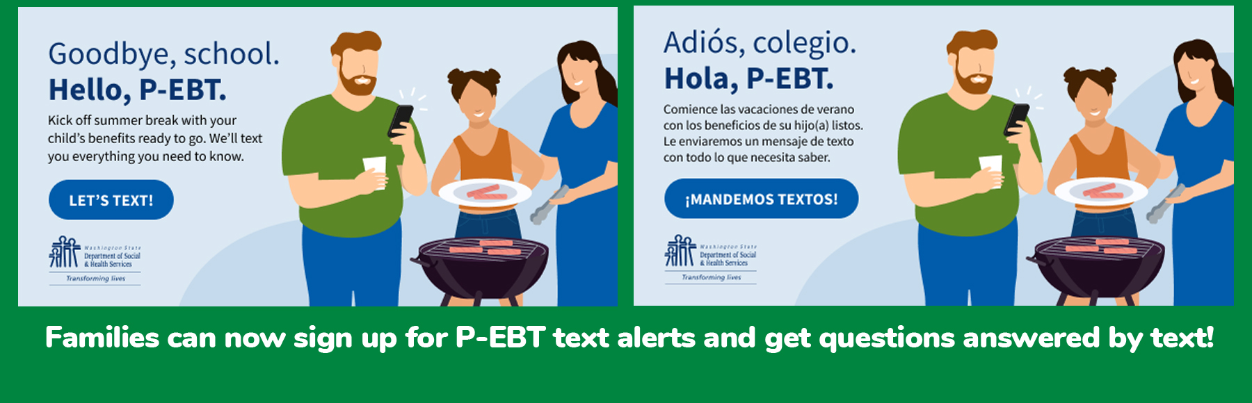 Woodland families can now receive P-EBT Text Alerts and ask questions via text!