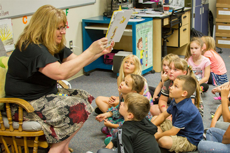 Photo: Denise Pearl, North Fork Principal, in the classroom