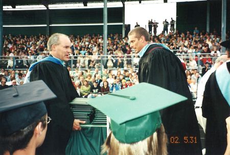 A photo taken just before John and Dan knocked over a bunch of diplomas.