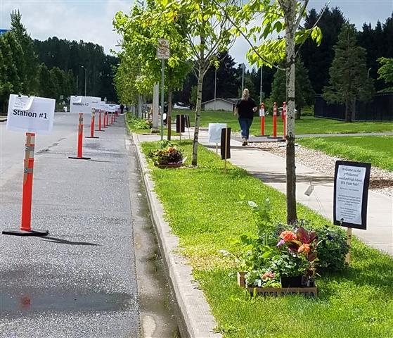 WHS horticulture students collected the plants for each order and placed them at marked station at the curb near the high school