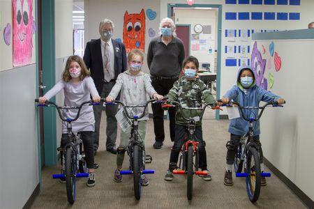 Four students at Columbia Elementary Schools won free bikes and helmets from the Woodland-Kalama Masonic Lodge #17