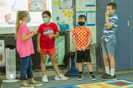 Third graders in Stacia Aschoff’s Leadership Class at North Fork Elementary School take part in “courage charades,” an activity from the district’s new Social Emotional Learning curriculum