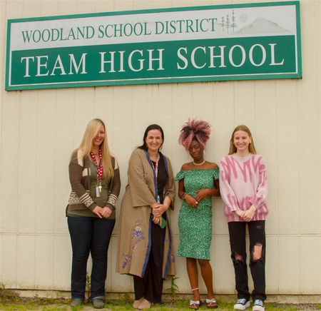 FROM LEFT TO RIGHT: Teachers Jillian Domingo and Elizabeth "Liz" Vallaire with spotlight graduates Grace Riesterer and Kylie Fredricks