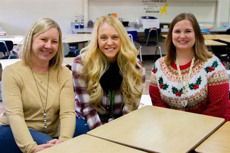From left to right: English Language Arts (ELA) teacher Tara Campbell and Kelly Hathaway teamed up with Diverse Support Plan (DSP) teacher Jenna Bozarth