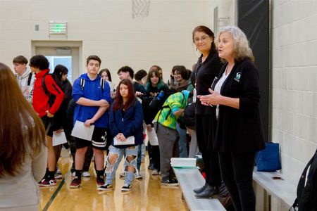 Before each class enter the fair, Assistant Superintendent Asha Riley and Human Resources Director Vicky Barnes gave students tips about how to interact with potential employers