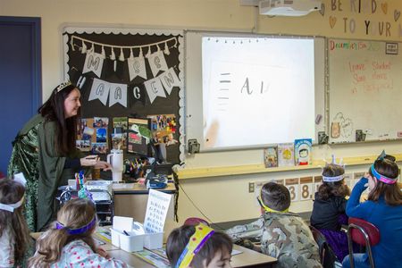 Kristy Haagen demonstrated and taught students the calligraphy used in Middle Ages books and letters