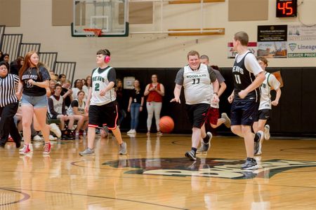 The game was held during a schoolwide assembly where the entire student body cheered on both teams